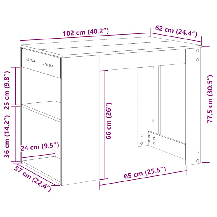 skrivebord med skuffe og hylde 102x62x77,5 cm grå sonoma-eg