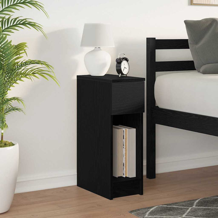 sengebord med skuffe 20x36x60 cm sort-eg