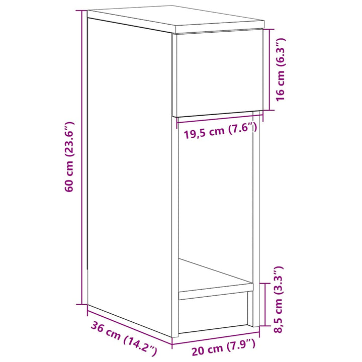 sengebord med skuffe 20x36x60 cm sort-eg