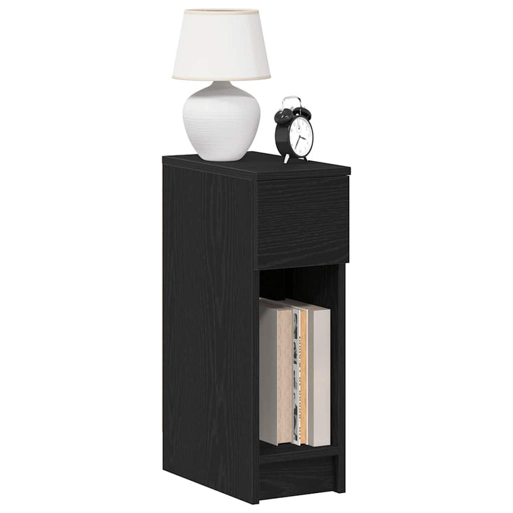 sengebord med skuffe 20x36x60 cm sort-eg