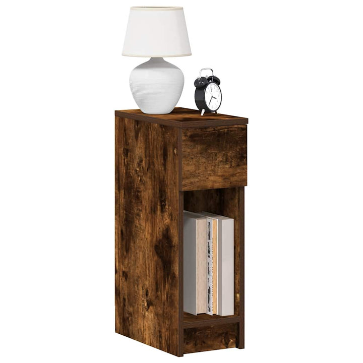 sengebord med skuffe 20x36x60 cm røget egetræsfarve