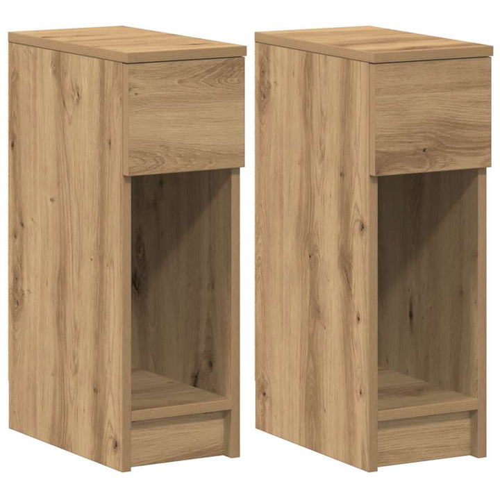 sengeborde med skuffe 2 stk. 20x36x60 cm egetræsfarve
