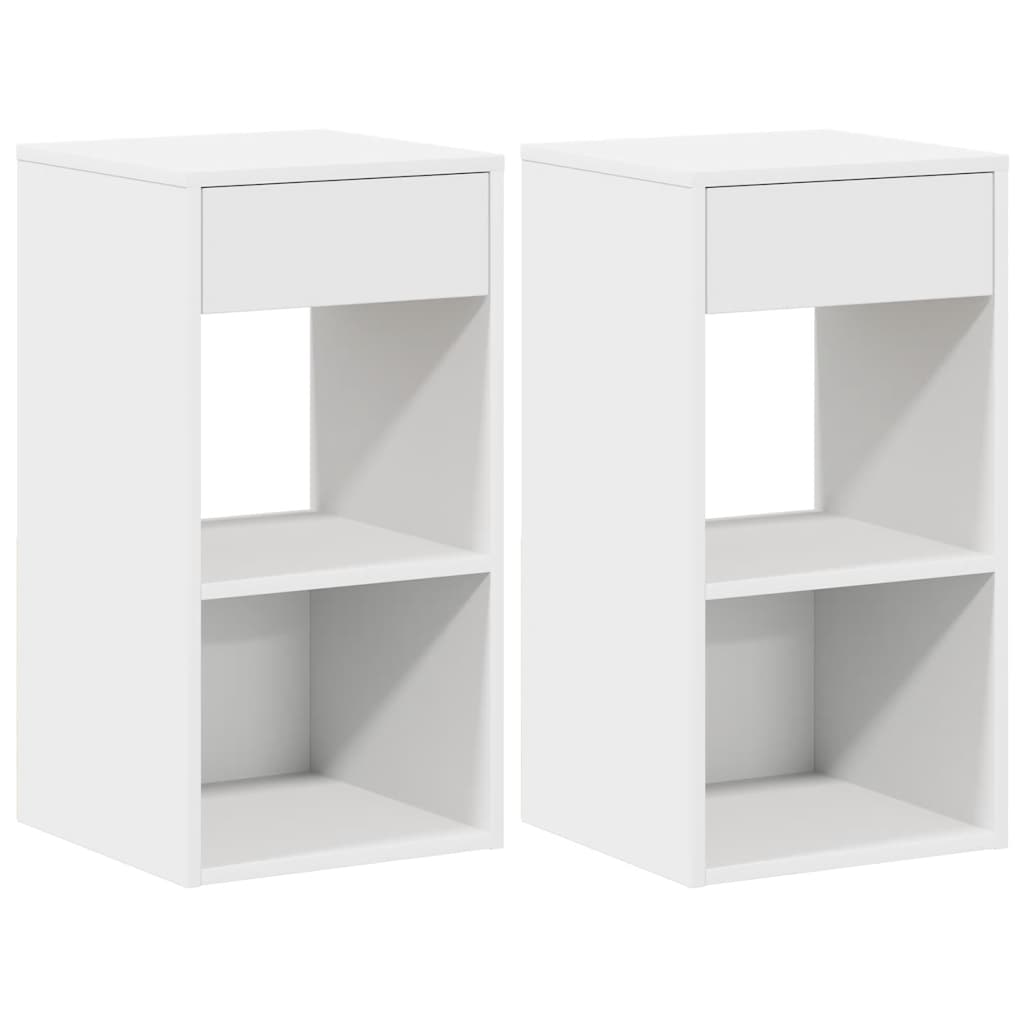 sengeborde med skuffe 2 stk. 35x34x66,5 cm hvid