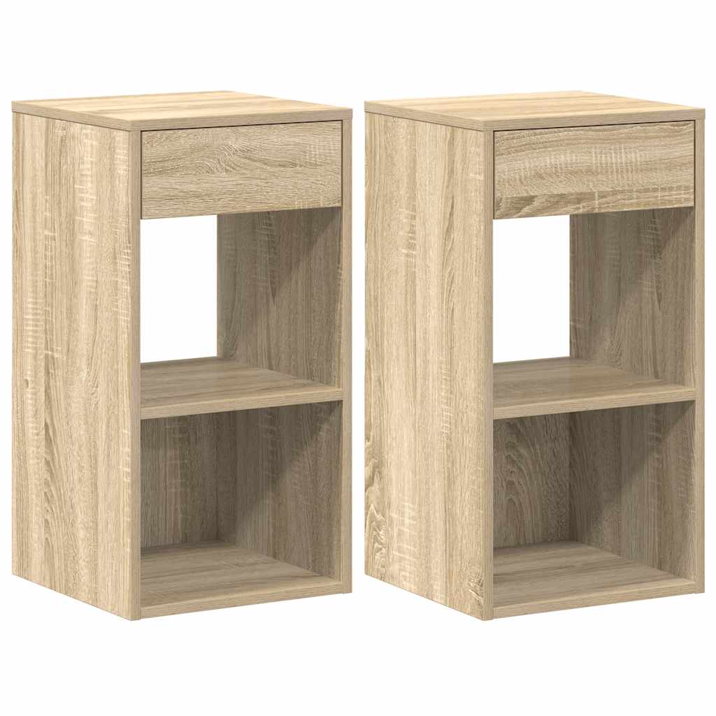 sengeborde med skuffe 2 stk. 35x34x66,5 cm sonoma-eg