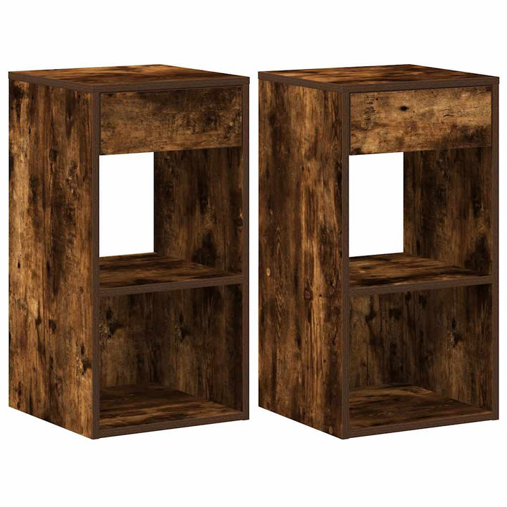 sengeborde med skuffe 2 stk. 35x34x66,5 cm røget egetræsfarve