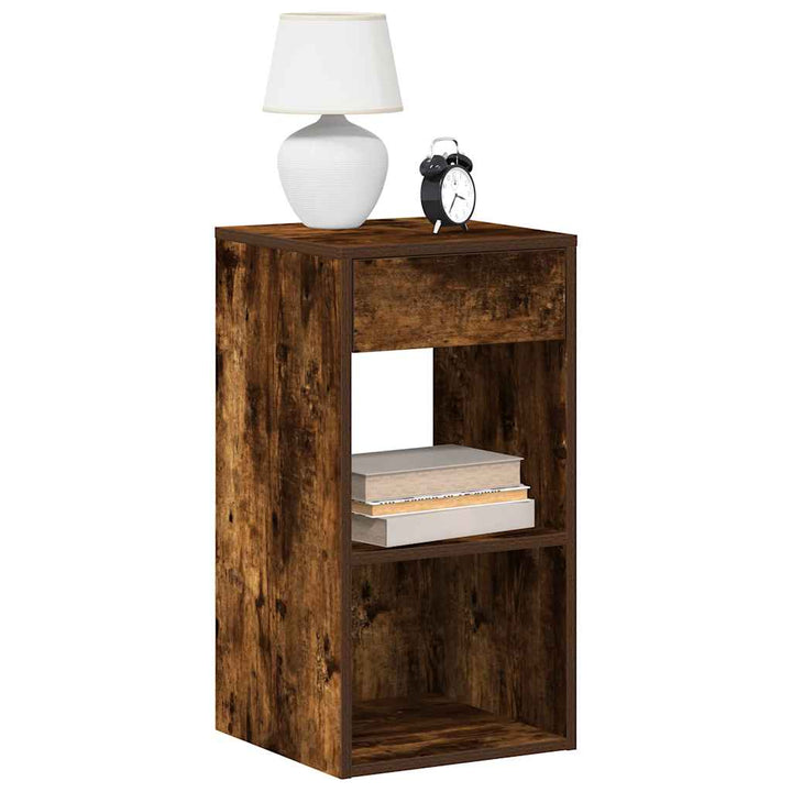 sengeborde med skuffe 2 stk. 35x34x66,5 cm røget egetræsfarve