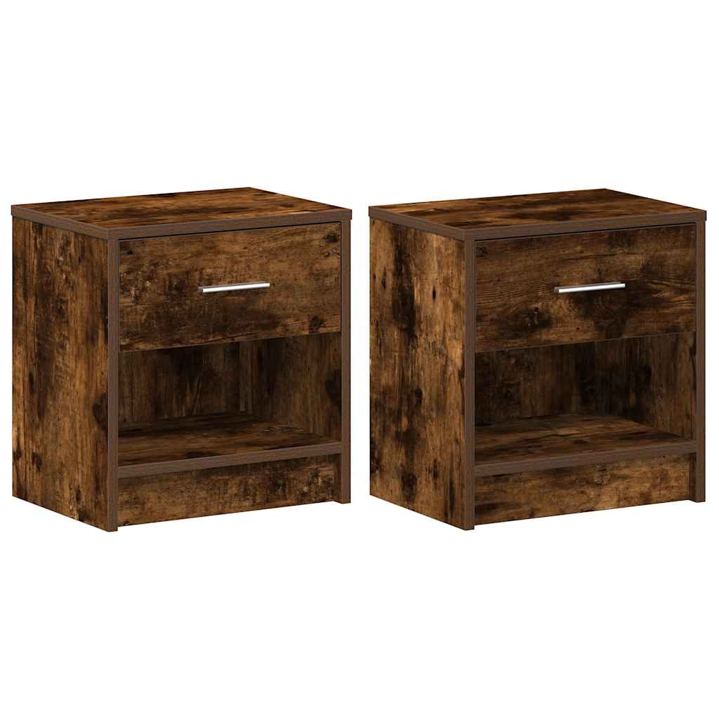 sengeborde 2 stk. med skuffe røget egetræsfarve 39x28x41 cm