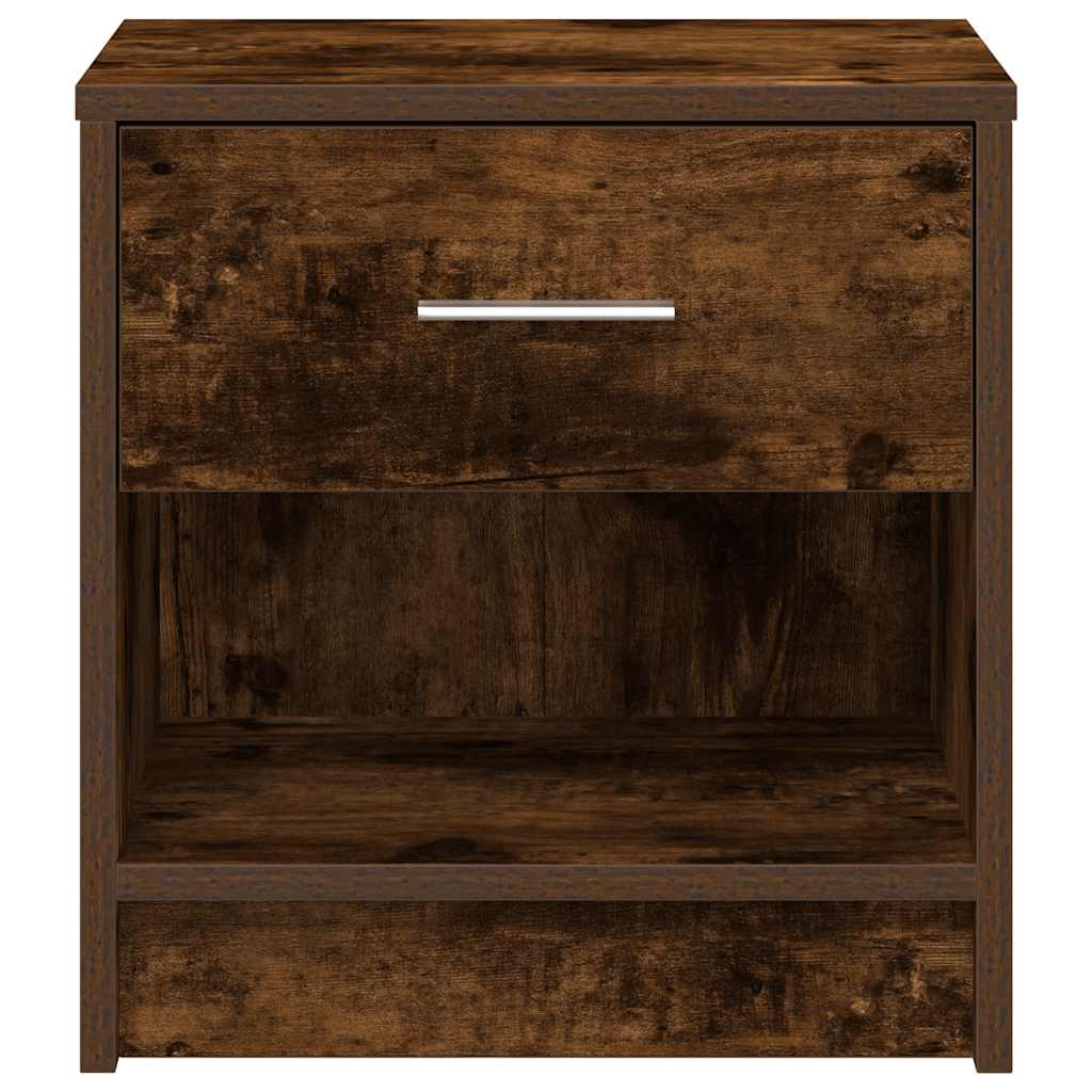 sengeborde 2 stk. med skuffe røget egetræsfarve 39x28x41 cm