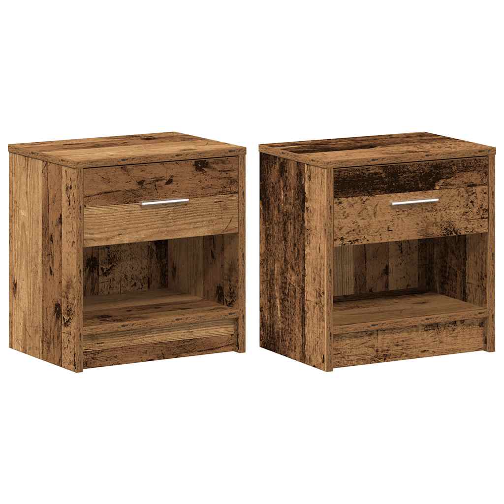 sengeborde 2 stk. med skuffe 39x28x41 cm antikt træ
