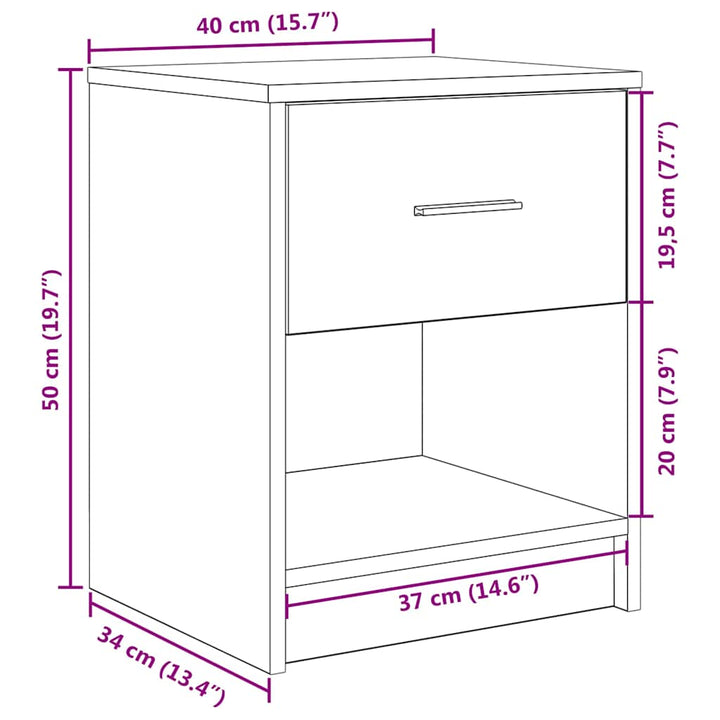 sengeborde 2 stk. med skuffe 40x34x50 cm hvid
