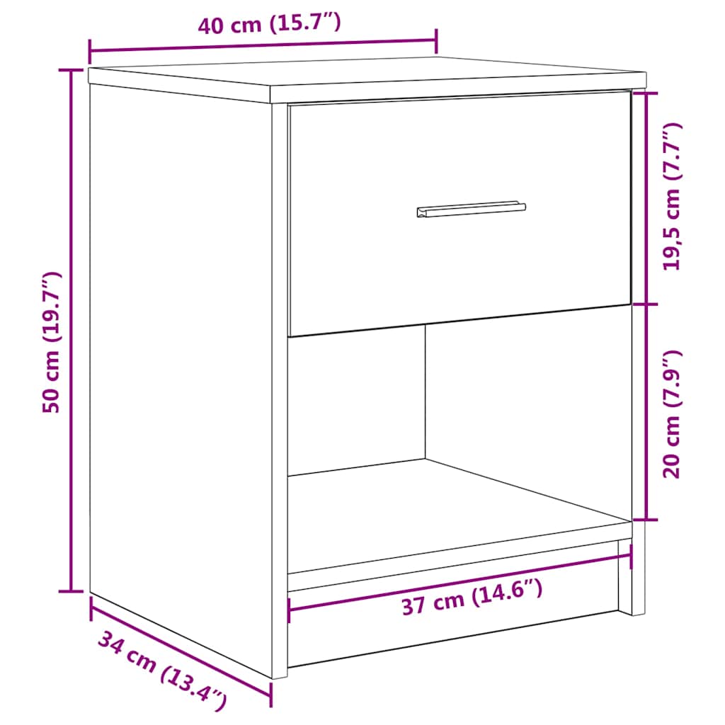 sengeborde 2 stk. med skuffe 40x34x50 cm sort