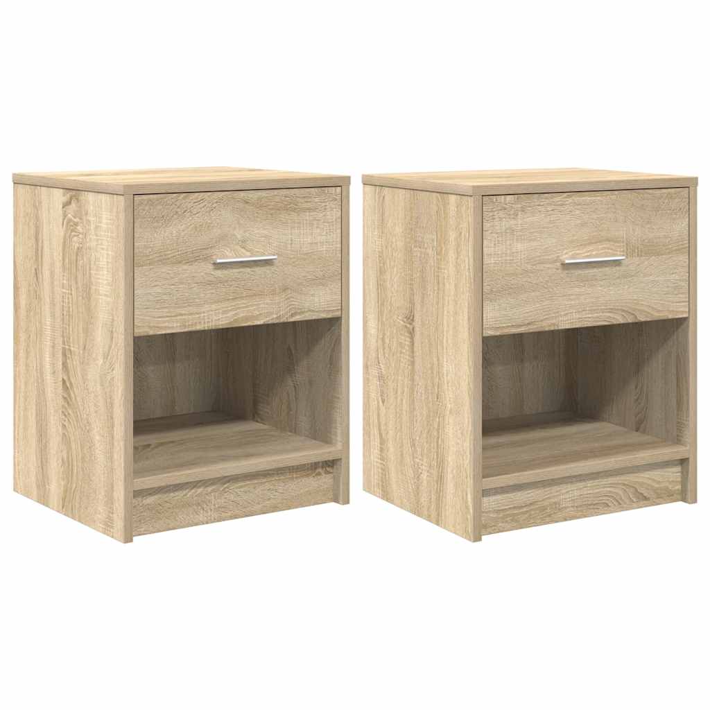 sengeborde 2 stk. med skuffe 40x34x50 cm sonoma-eg