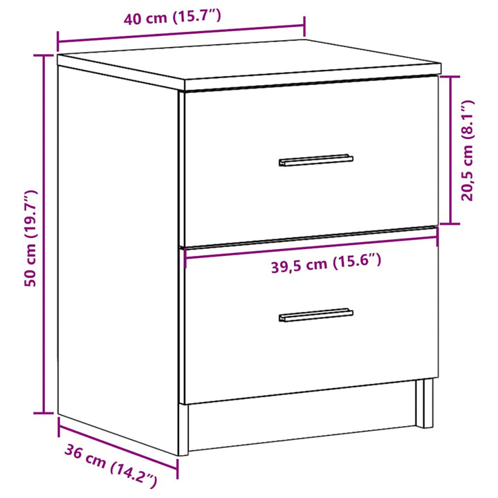 sengebord med 2 skuffer 40x36x50 cm sort