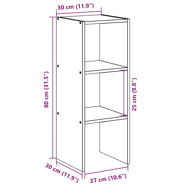 bogreol stabelbar 30x30x80 cm konstrueret træ hvid