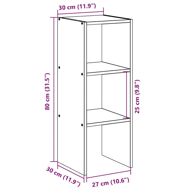 bogreol stabelbar 30x30x80 cm konstrueret træ sort-eg