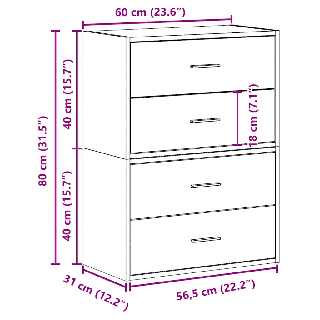 skabe med 4 skuffer 2 stk. 60x31x40cm konstrueret træ sonoma-eg