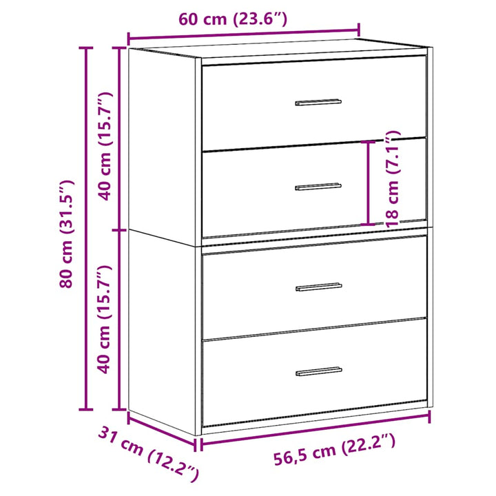 skabe med 2 skuffer 2 stk. 60x31x40 cm konstrueret træ betongrå