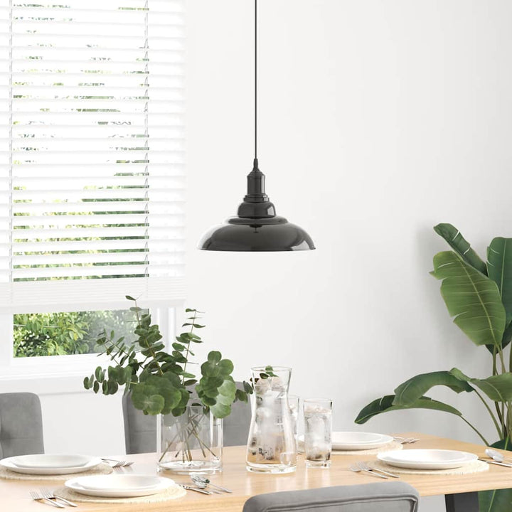 pendellampe højdejusterbar E27 Ø 31 cm metal glans sort