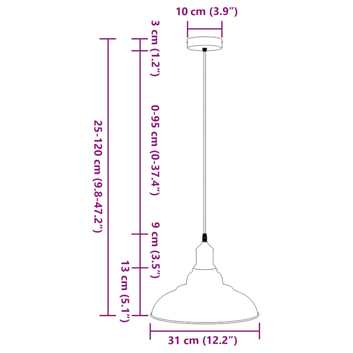 pendellampe højdejusterbar E27 Ø 31 cm metal glans rød