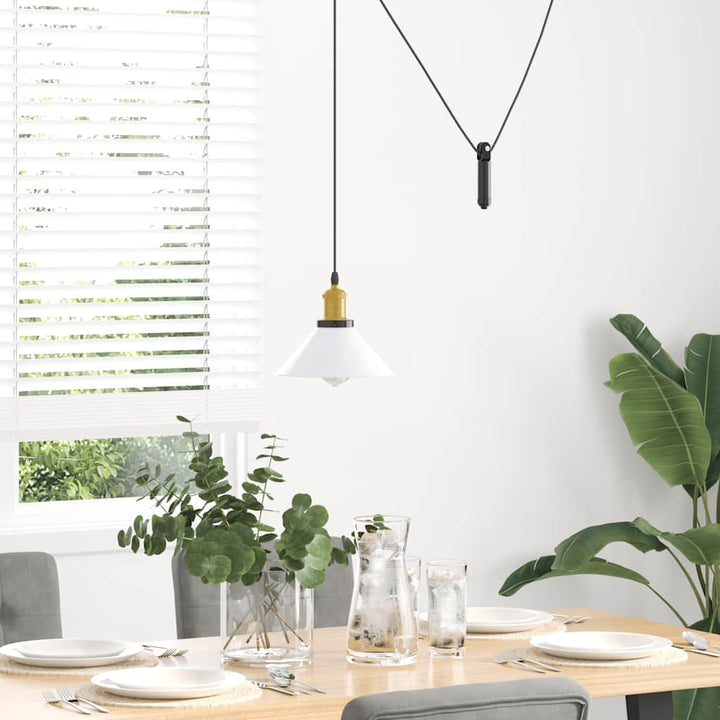 pendellampe højdejusterbar E27 Ø 22 cm metal glans hvid