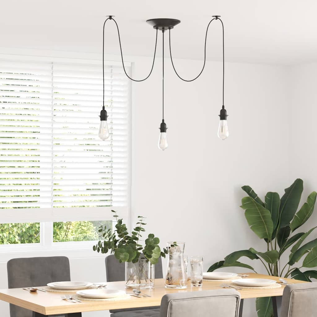 pendellampe med 3 lampeholdere E27 metal sort
