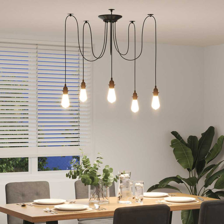 pendellampe med 5 lampeholdere E27 metal sort