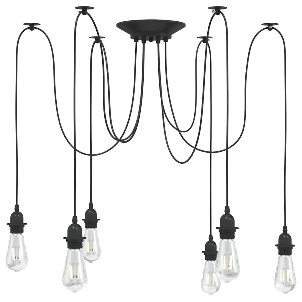 pendellampe med 6 lampeholdere E27 metal sort