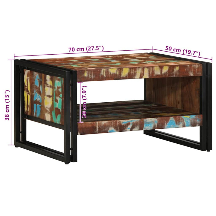 sofabord 70x50x38 cm massivt genbrugstræ flerfarvet