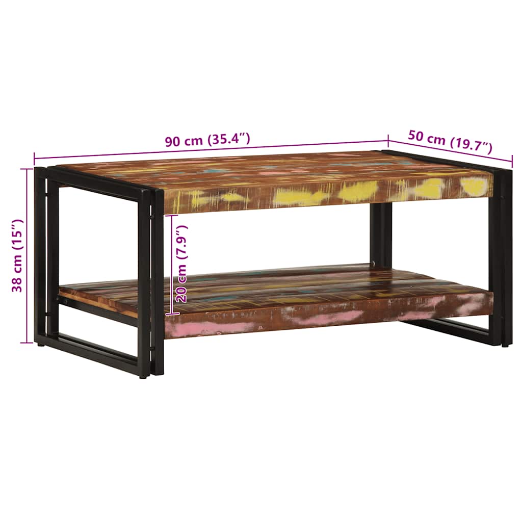 sofabord 90x50x38 cm massivt genbrugstræ flerfarvet