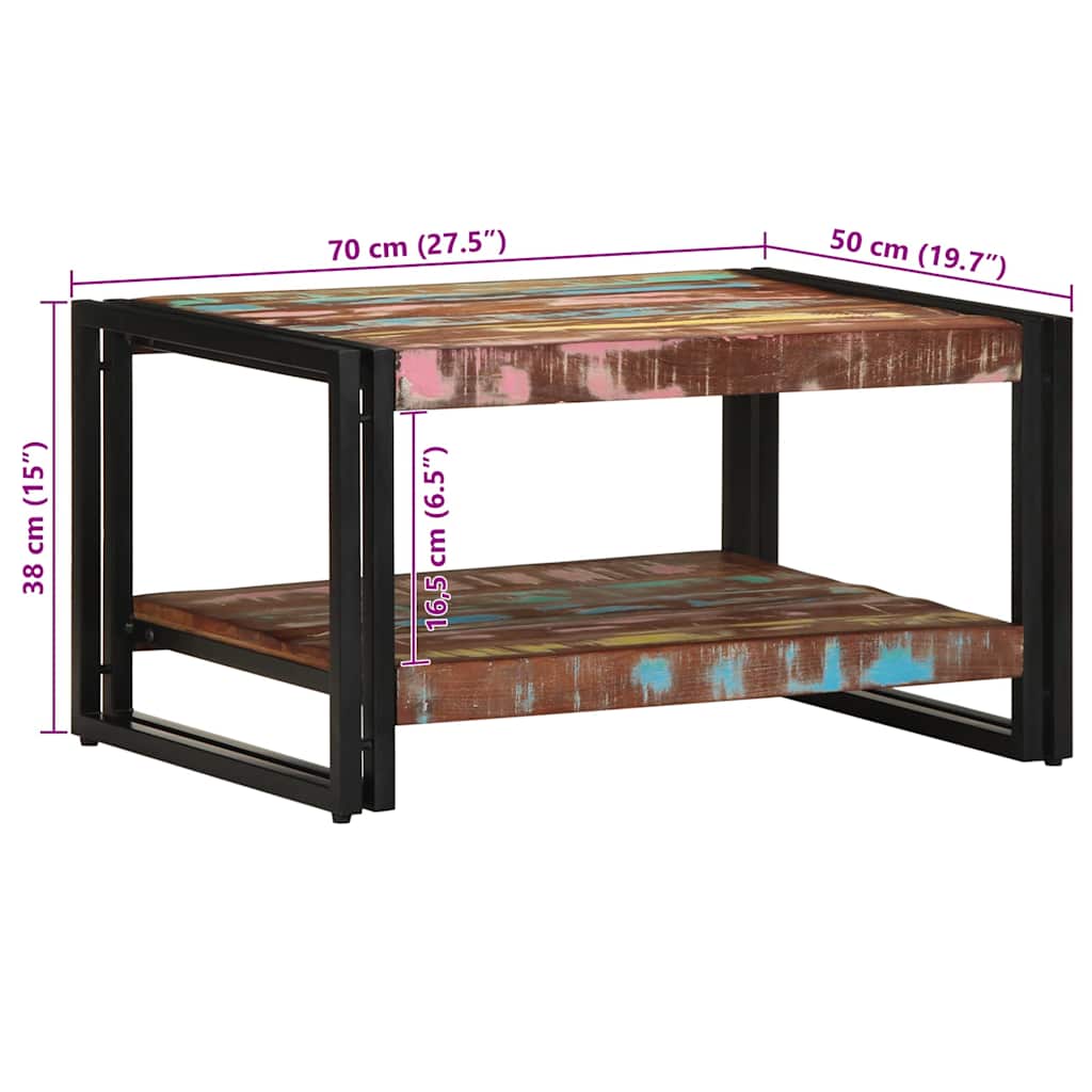 sofabord 70x50x38 cm massivt genbrugstræ flerfarvet