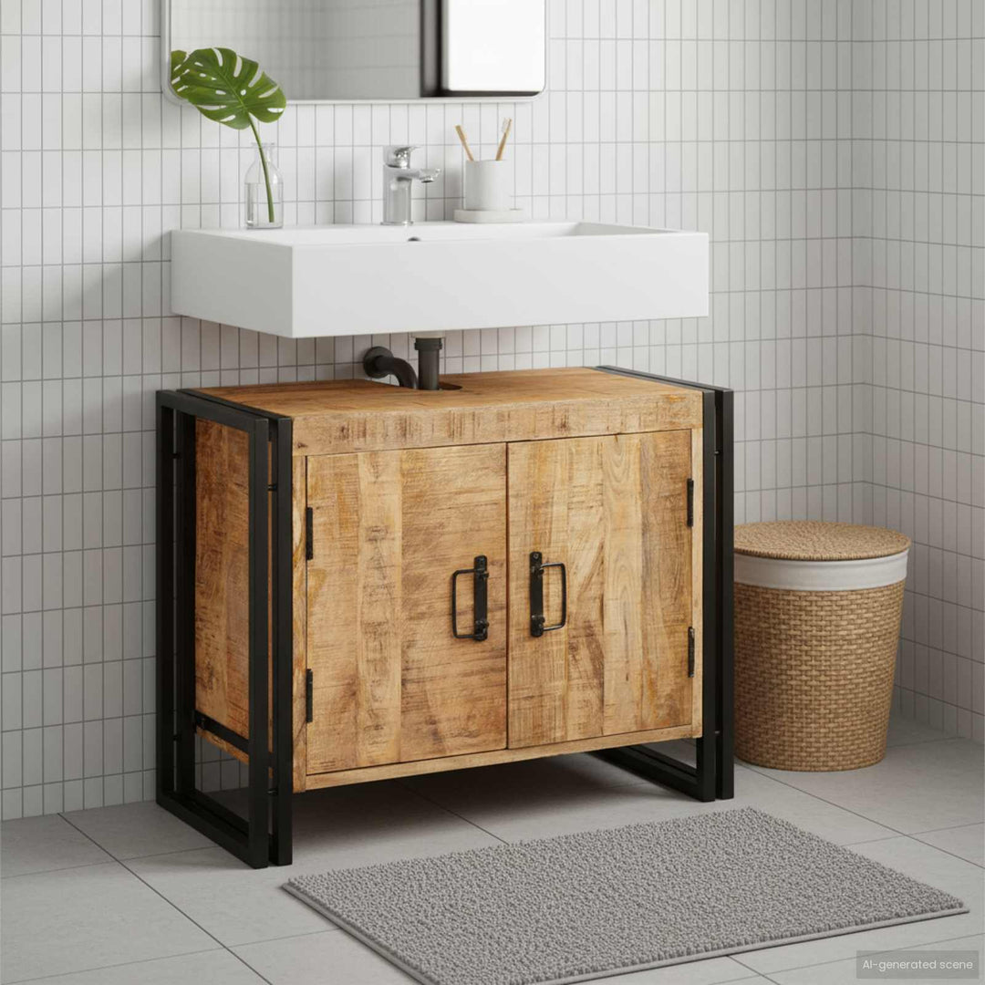 Vaskeskab med hylde Brun 71 x 33 x 58 cm Massivt mangotræ