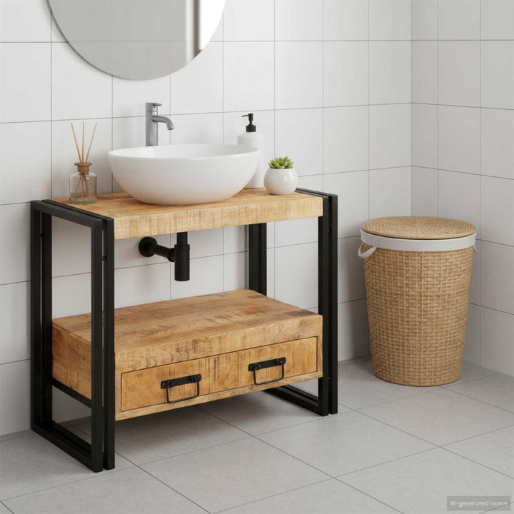 Make-upbord skab Brun 71 x 33 x 58 cm Massivt mangotræ
