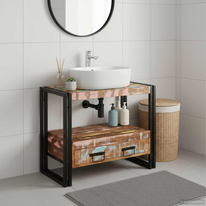 Make-upbord skab Flerfarvet 71 x 33 x 58 cm Solid genbrugs træ