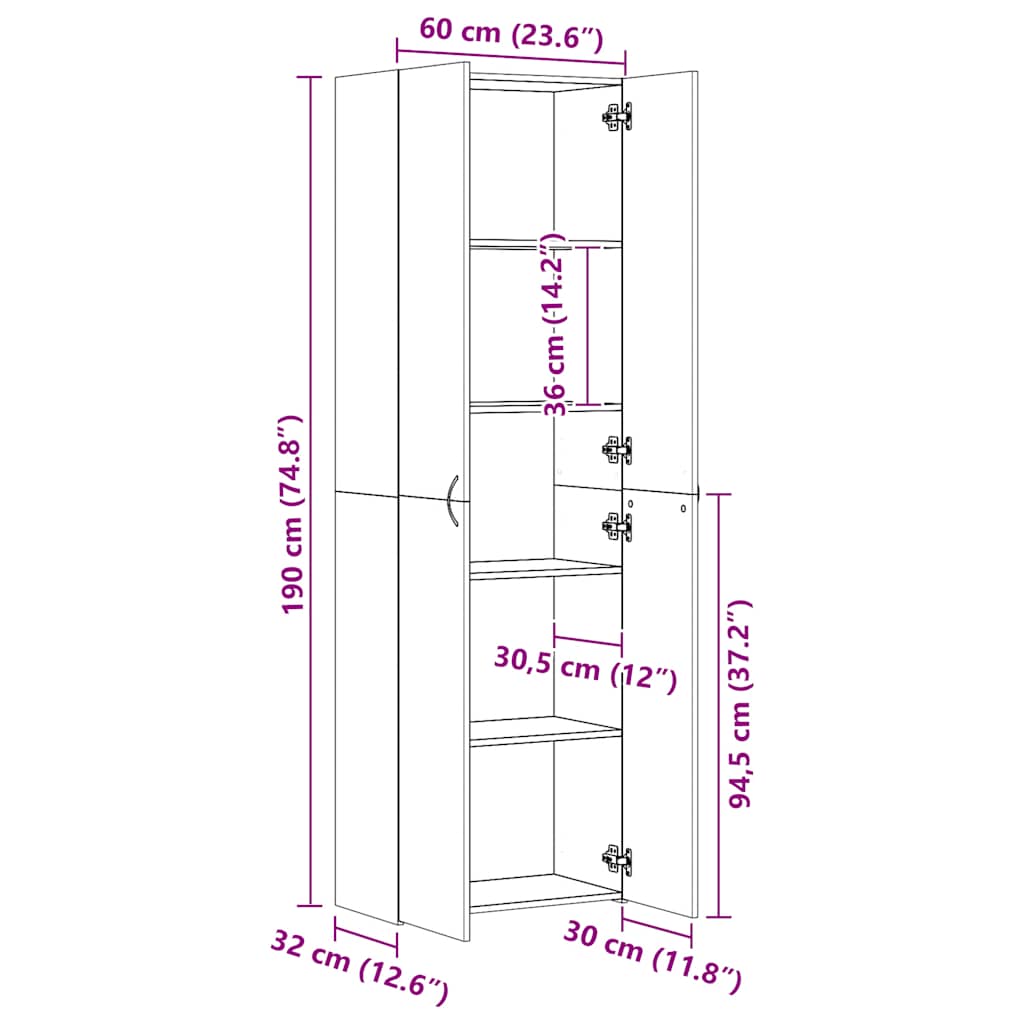skab 60x32x190 cm konstrueret træ kunsteg