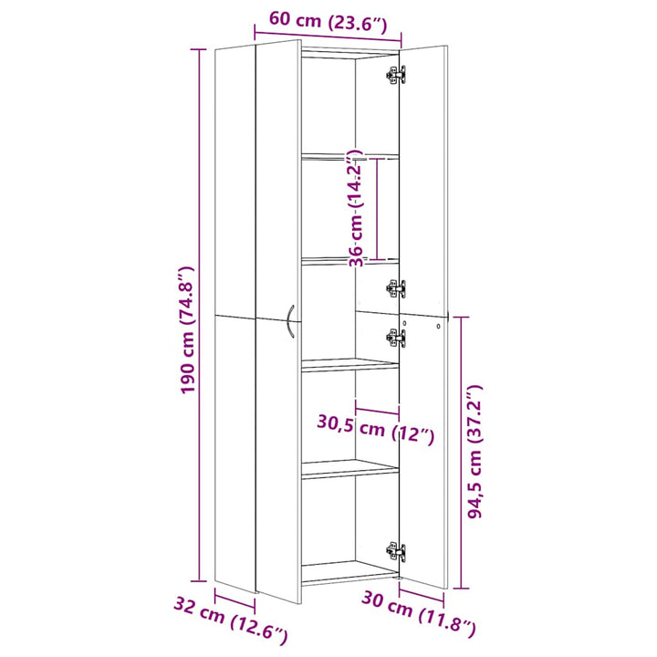 skab 60x32x190 cm konstrueret træ kunsteg