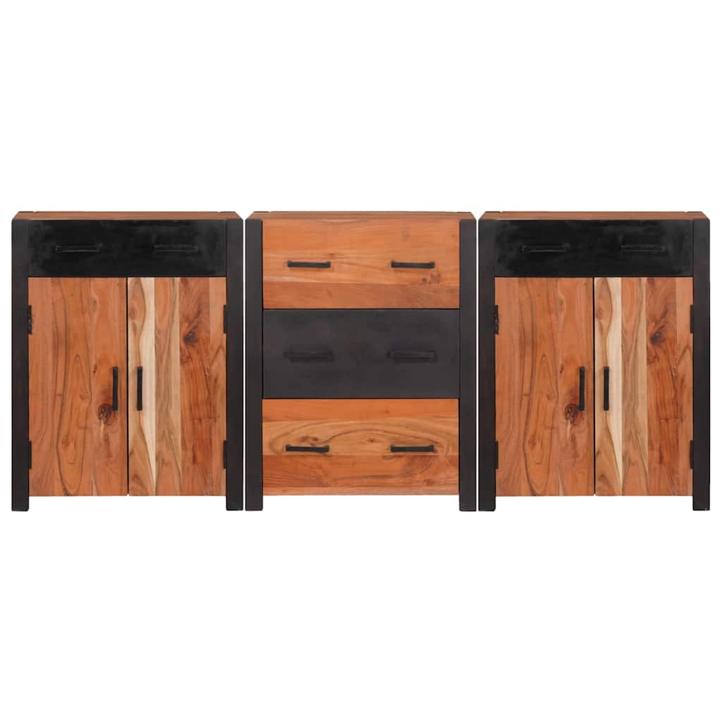 Sideboard 3 pcs Brun 165 x 30 x 75 cm Massivt Akacietræ