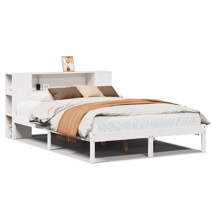 seng med reol uden madras 135x190 cm massivt fyrretræ hvid