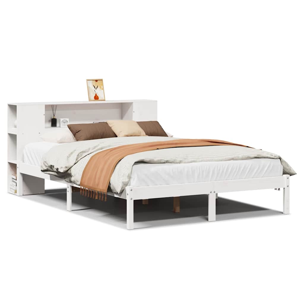 seng med reol uden madras 120x200 cm massivt fyrretræ hvid