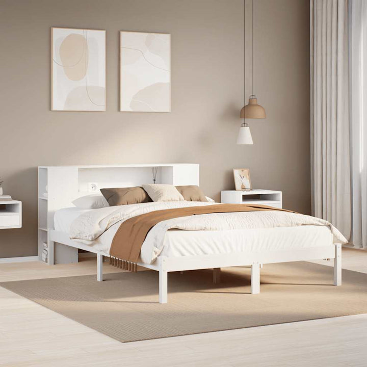 seng med reol uden madras 120x200 cm massivt fyrretræ hvid