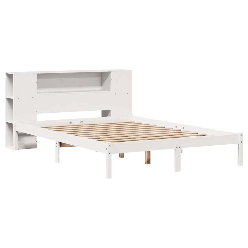 seng med reol uden madras 140x200 cm massivt fyrretræ hvid