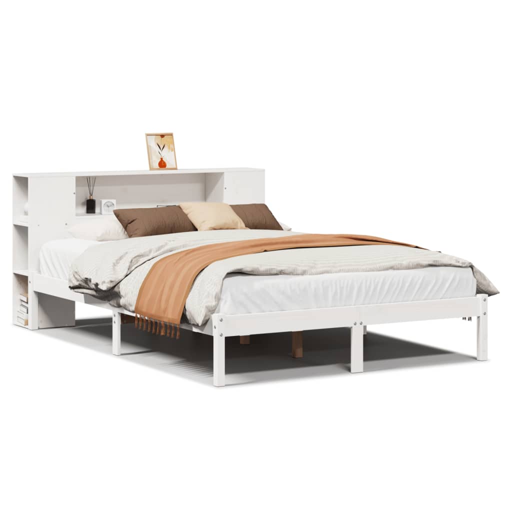 seng med reol uden madras 150x200 cm massivt fyrretræ hvid