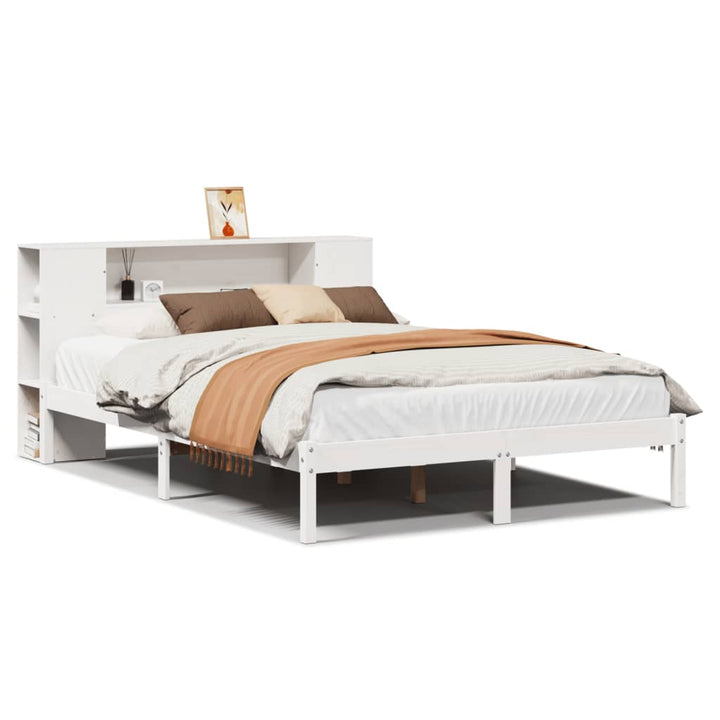 seng med reol uden madras 150x200 cm massivt fyrretræ hvid