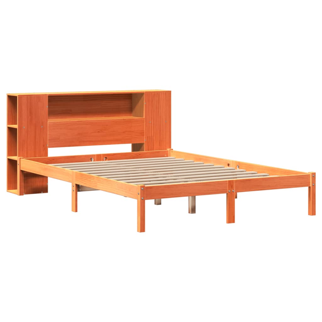 seng med reol uden madras 135x190cm massivt fyrretræ gyldenbrun