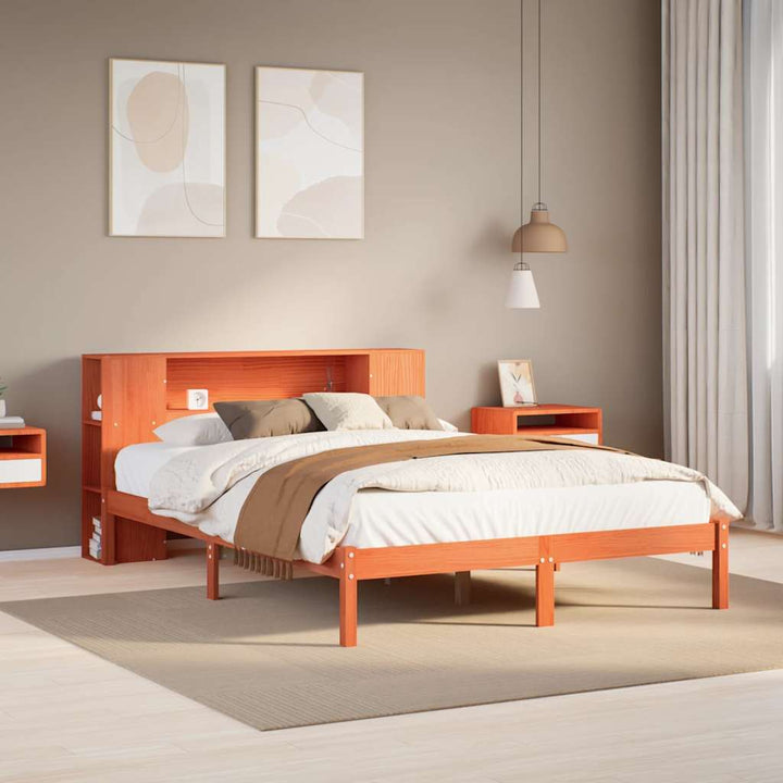 seng med reol uden madras 140x200cm massivt fyrretræ gyldenbrun