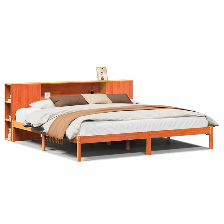 seng med reol uden madras 200x200cm massivt fyrretræ gyldenbrun