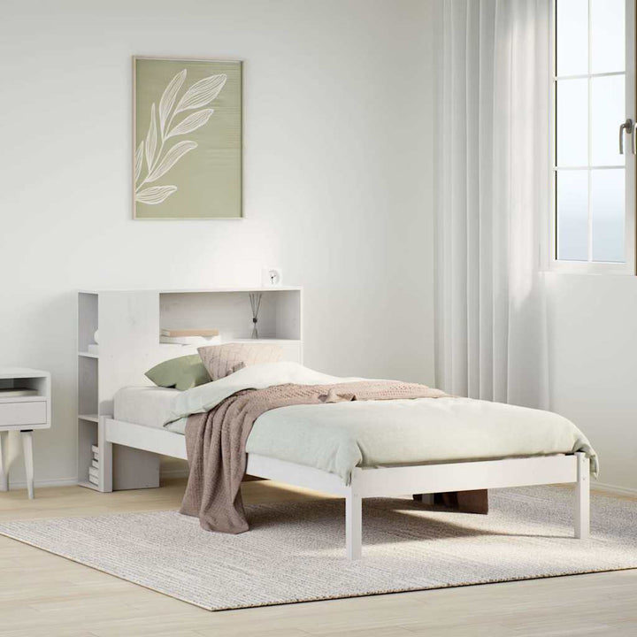 seng med reol uden madras 75x190 cm massivt fyrretræ hvid