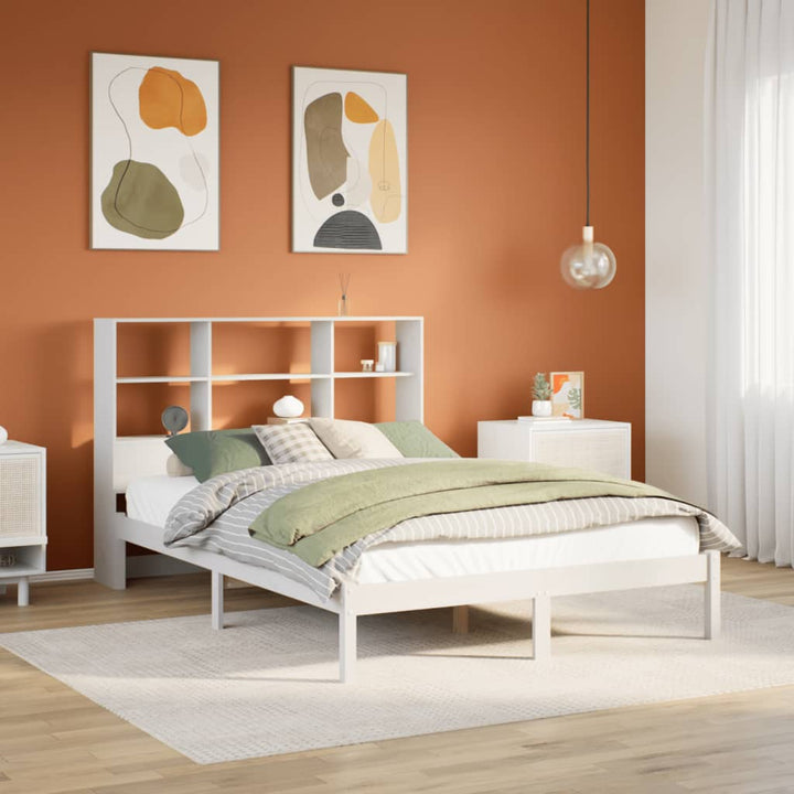 seng med reol uden madras 140x190 cm massivt fyrretræ hvid