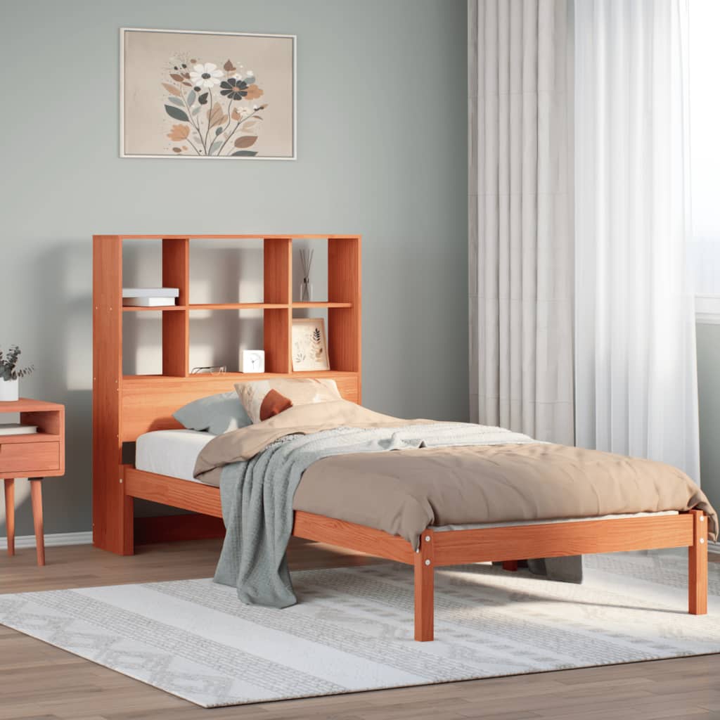 seng med reol uden madras 75x190 cm massivt fyrretræ gyldenbrun