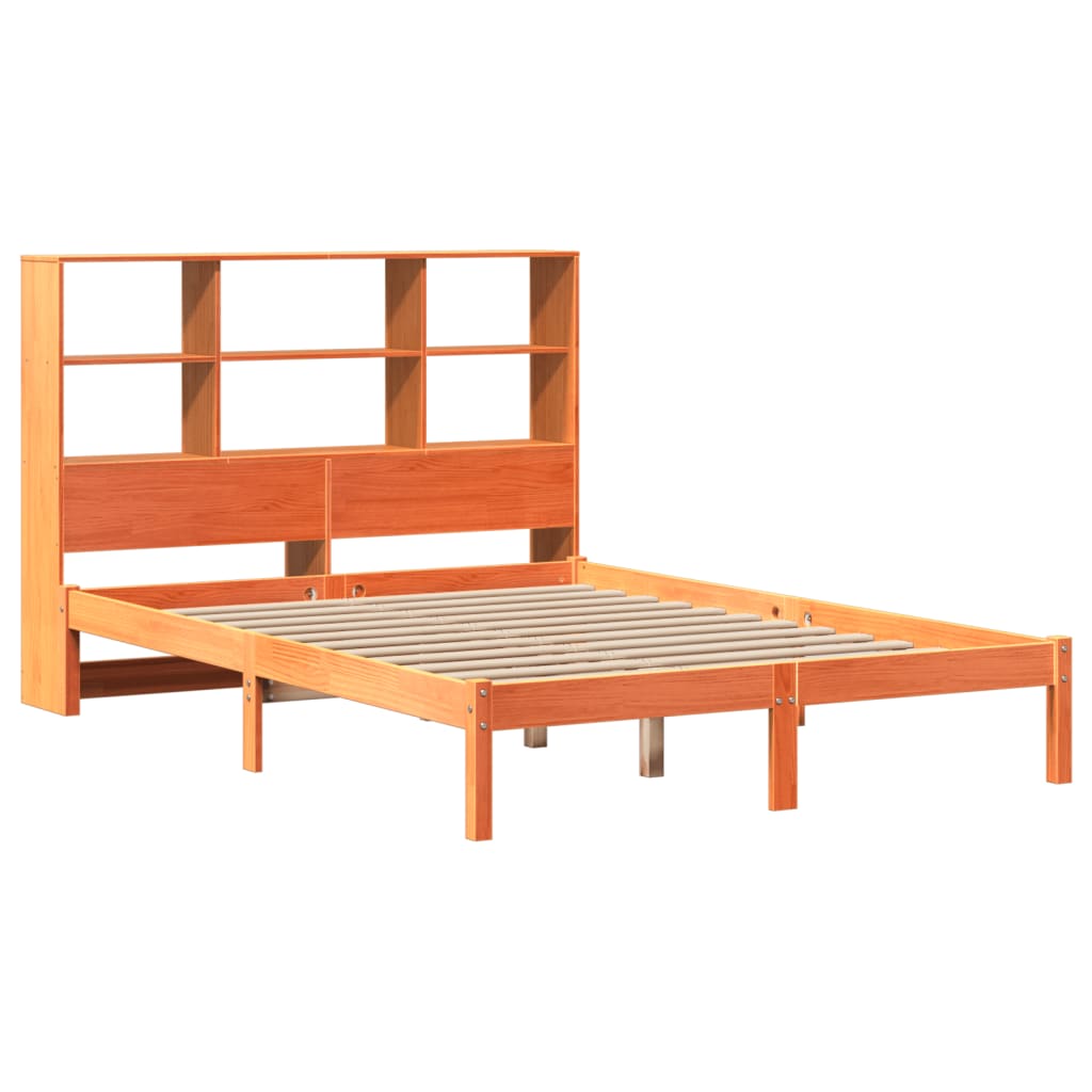 seng med reol uden madras 135x190cm massivt fyrretræ gyldenbrun