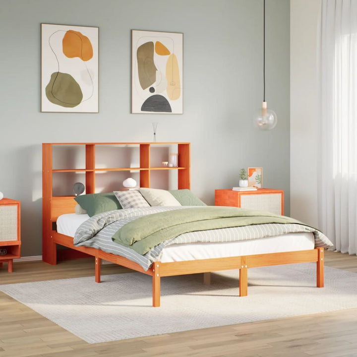 seng med reol uden madras 135x190cm massivt fyrretræ gyldenbrun